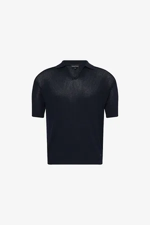 Emporio Armani Mens Textured V-Neck Cotton-Knit Polo Shirt