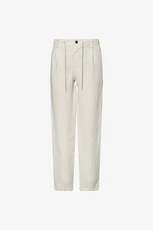 ELEVENTY Mens Drawstring Tapered-Leg Linen Trousers