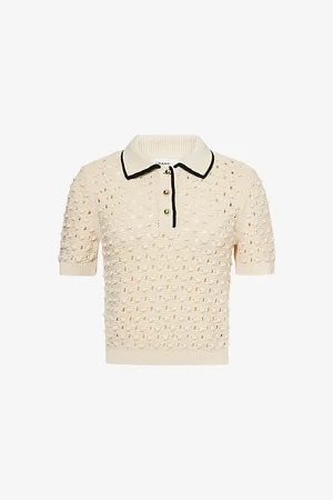 Frame Womens The Bauble Polo Cotton-Knit Top