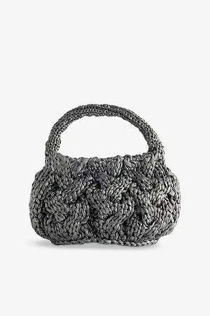 J.W.Anderson Womens Cable-Knit Small Raffia Top-Handle Bag