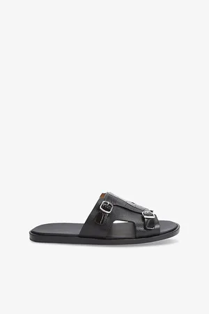 santoni Mens Double-Buckle Croc-Effect Leather Monk Sandals