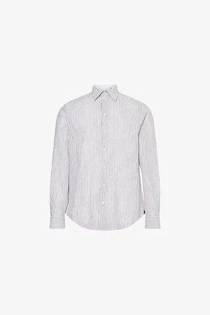 Emporio Armani Mens Striped Brand-Embroidery Linen and Cotton Shirt