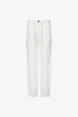 ELEVENTY Mens Drawstring Tapered-Leg Linen Trousers