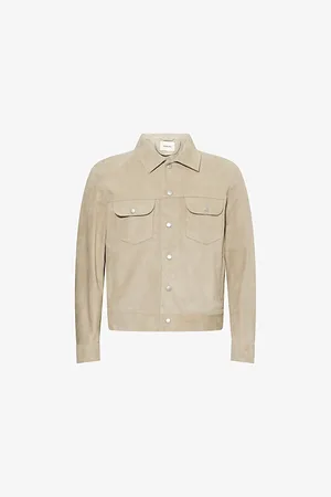 Frame Mens Classic-Collar Patch-Pocket Suede Trucker Jacket