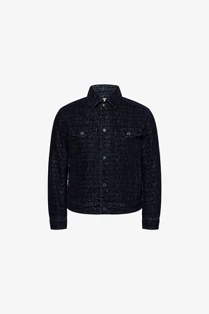 Emporio Armani Mens Logo Flock-Print Cotton Denim Jacket