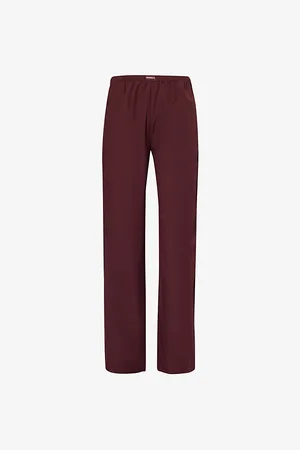 Adanola Womens Two-Slip-Pockets Brand-Patch Wide-Leg High-Rise Cotton-Poplin Trousers