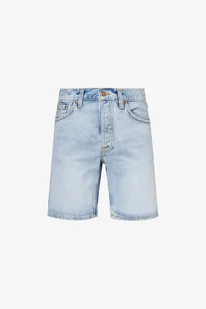 Nudie Jeans Mens Seth Brand-Patch Regular-Fit Denim Shorts