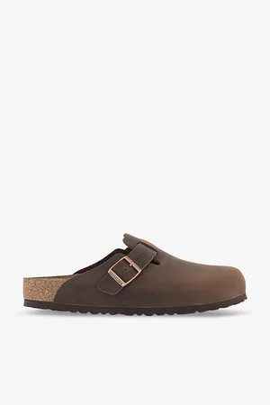 Birkenstock Mens Boston Logo-Embossed Leather Clogs