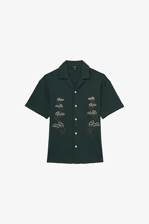 Reiss Mens Goya Floral-Embroidered Cotton Shirt