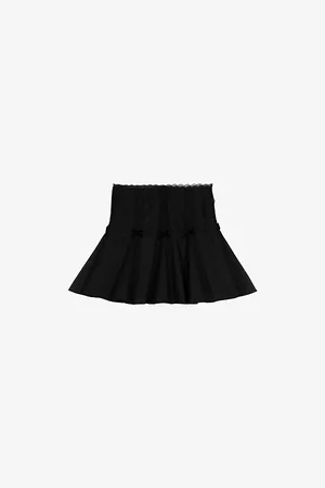 The Kooples Womens Bow-Detail Flared Stretch-Woven Mini Skirt