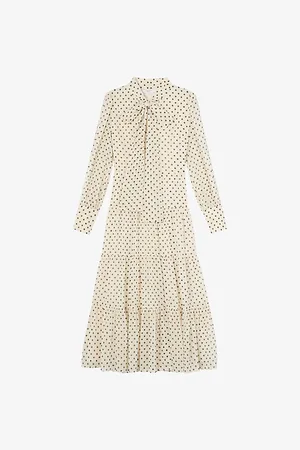 LK Bennett Womens Polly Tie-Neck Polka-Dot Woven Midi Dress