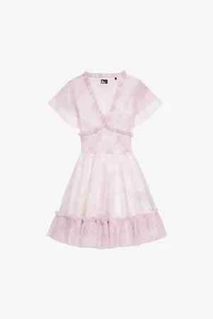 The Kooples Womens V-Neck Ruffle-Trim Tulle Mini Dress