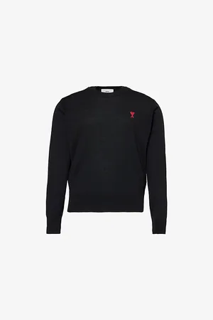 Ami Mens Brand-Embroidery Crewneck Wool Jumper