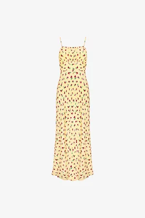 Ro&Zo Womens Rose-Print Gathered-Front Woven Midi Dress