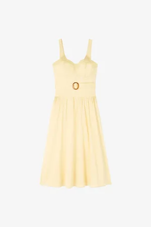 LK Bennett Womens Alessia Square-Neck Belted Cotton Midi Dress
