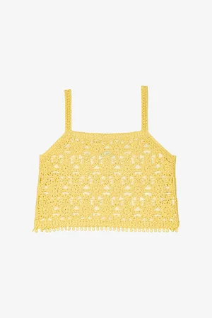 Maje Womens Square-Neck Sunburst-Pattern Cotton-Crochet Top