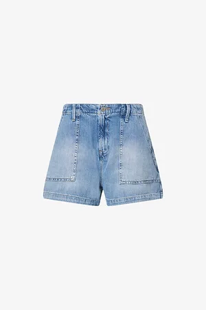 GOOD AMERICAN Womens Drawstring Patch-Pockets Denim-Blend Shorts
