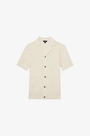 Reiss Mens Royce Pointelle Short-Sleeve Cotton Shirt