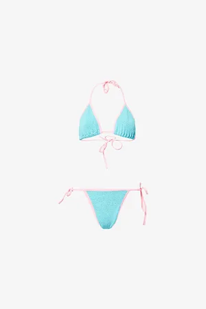 Hunza G Womens Gina Contrast-Trim Crinkle Bikini Set