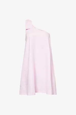 Seafolly Womens One-Shoulder Asymmetric-Neckline Linen-Blend Mini Dress