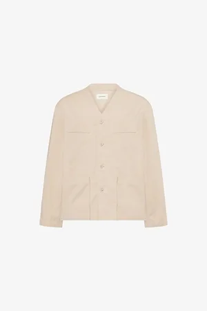 LEMAIRE Mens Collarless Patch-Pockets Cotton-Poplin Overshirt