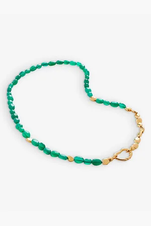 Monica Vinader Womens Beaded-Chain 18ct Yellow -Plated Vermeil Recycled Sterling-Silver and Green Onyx Necklace