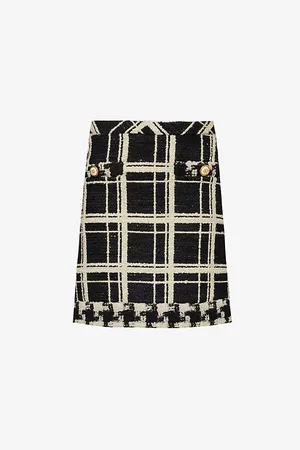 VALENTINO GARAVANI Womens Check Tweed Wool-Blend Mini Skirt