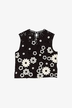 Maje Womens Floral-Pattern Sleeveless Cotton-Crochet Top