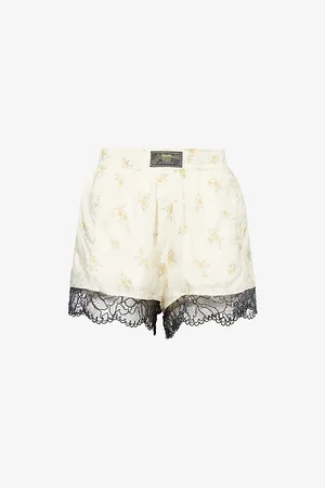 Ganni Womens Floral-Print Lace-Trim Woven Shorts