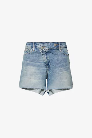 GOOD AMERICAN Womens Good Girlfriend Mid-Rise Stretch-Denim Blend Shorts