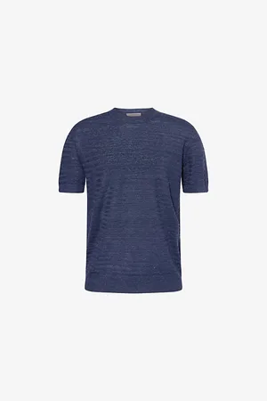 corneliani Mens Short-Sleeve Crewneck Linen and Silk-Blend T-Shirt
