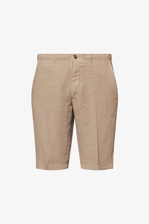 corneliani Mens Mid-Rise Straight-Leg Linen Shorts