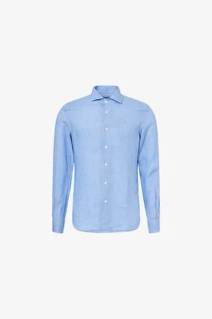 corneliani Mens Regular-Fit Logo-Embroidered Linen Shirt