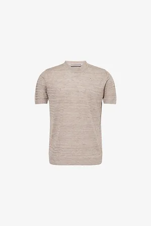corneliani Mens Short-Sleeve Crewneck Linen and Silk-Blend T-Shirt