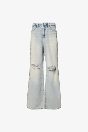 GOOD AMERICAN Womens Good Standard Ease Stud-Embellished Denim-Blend Jeans