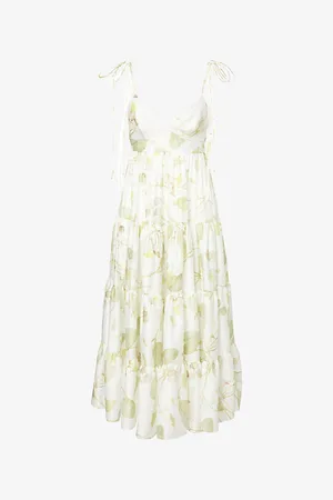 Erdem Womens Leaf-Print Sleeveless Flared Cotton Midi Dress