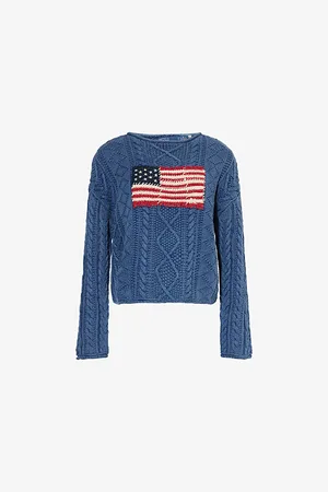 Ralph Lauren Womens Flag Aran-Knit Cotton Jumper