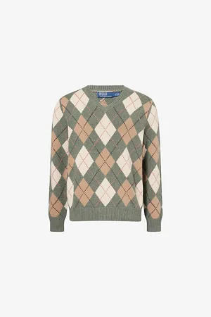 Ralph Lauren Mens Argyle-Pattern V-Neck Knitted Cotton and Wool-Blend Jumper