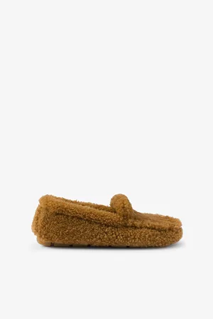 Prada Womens Triangle-Logo Shearling Driving Shoes