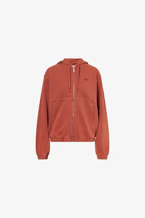 Lacoste Womens Vintage-Wash Zip-Up Cotton-Blend Hoody