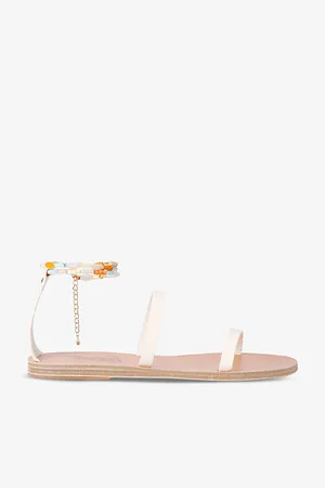 Ancient Greek Sandals Womens Smirni Coral-Embellished Flat Leather Sandals
