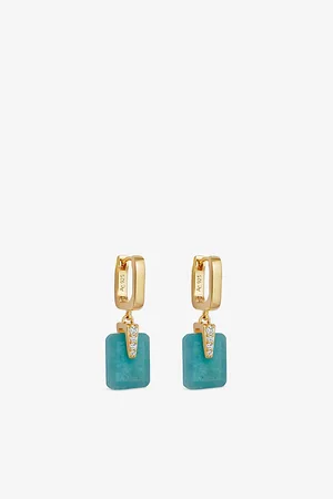 ASTLEY CLARKE Womens Deco 18ct Vermeil and Amazonite Drop Huggie Earrings
