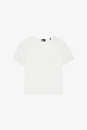 The Kooples Womens Round-Neck Lace-Sleeve Cotton T-Shirt