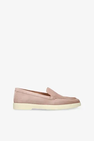 santoni Womens Almond-Toe Suede Loafers