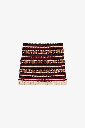 Claudie Pierlot Womens Crochet-Trim Ruffle-Hem Knitted Mini Skirt