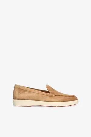 santoni Womens Almond-Toe Suede Loafers