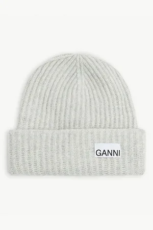 Ganni Logo-Patch Recycled-Wool Blend Beanie