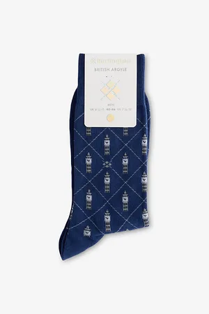 Burlington Mens Big Ben Argyle-Print Stretch Cotton and Polyamide Socks