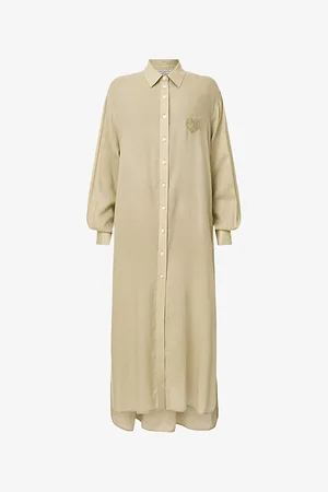 AllSaints Womens Ezra Long-Sleeved Lyocell and Linen Maxi Dress