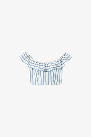Claudie Pierlot Womens Striped Off-Shoulder Linen-Blend Top
